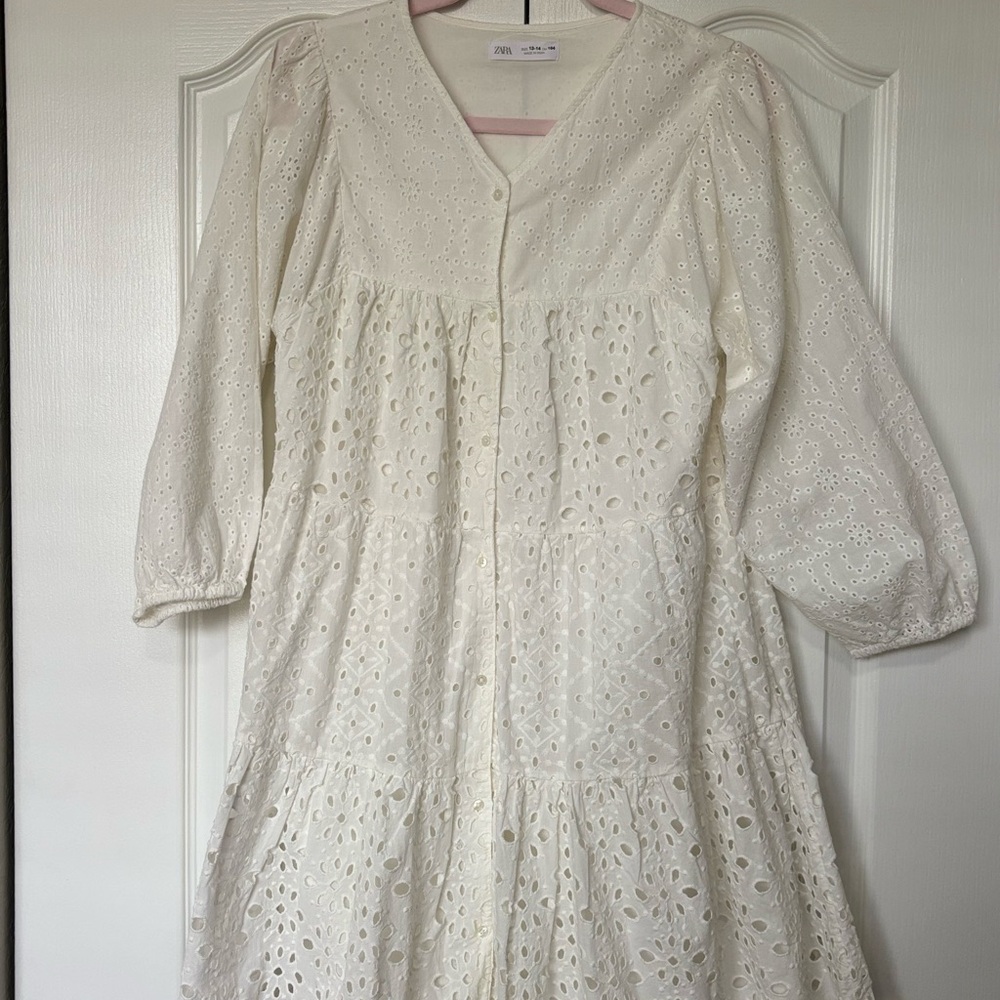 Zara White Tiered Puff Sleeve Sundress